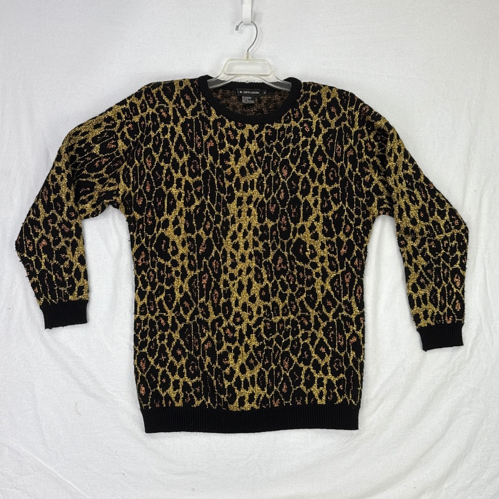 Vintage I B Diffusion Leopard Print Sweater Lambswool Blend Gold Black‎ Copper L